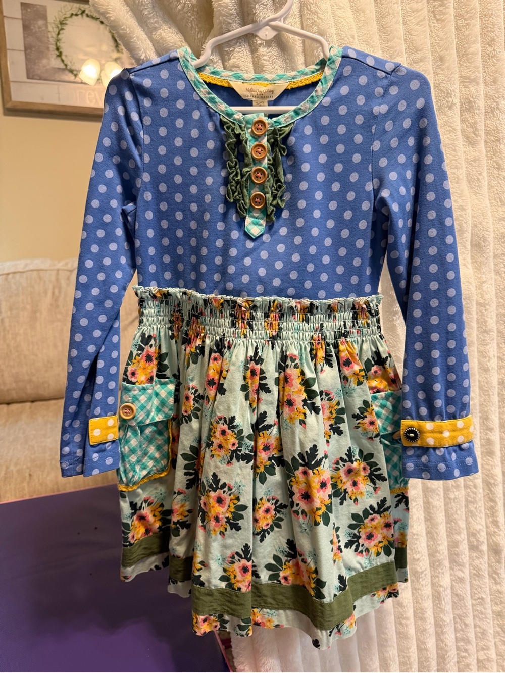 Matilda Jane Blue Polka Dot Bodice with Mint Floral Skirt Girls Dress